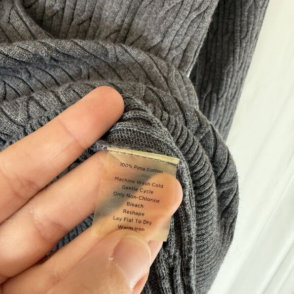 Talbots Sweater Women's Large Grey Turtleneck Cable Knit Pima Cotton - Picture 6 of 9